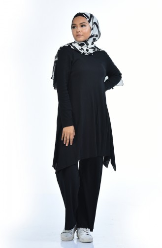 Triko Tunik Pantolon İkili Takım 2209-01 Siyah