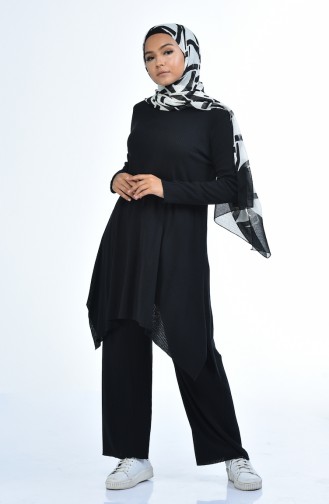 Triko Tunik Pantolon İkili Takım 2209-01 Siyah