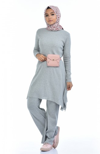 Triko Tunik Pantolon İkili Takım 2209-03 Gri