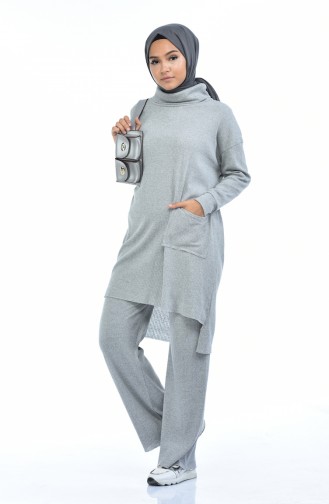 Ensemble Deux Pieces Tunique Pantalon Tricot 2212-02 Gris 2212-02