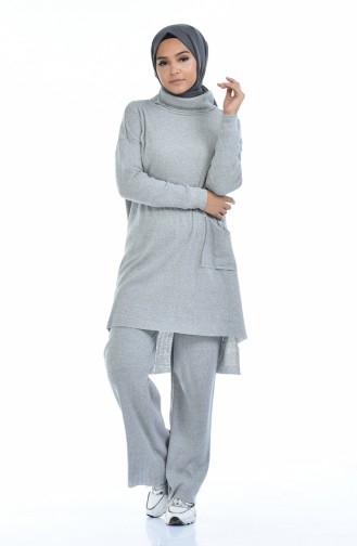 Ensemble Deux Pieces Tunique Pantalon Tricot 2212-02 Gris 2212-02