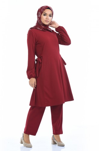 Kolu Lastikli Tunik Pantolon İkili Takım 5275-02 Bordo