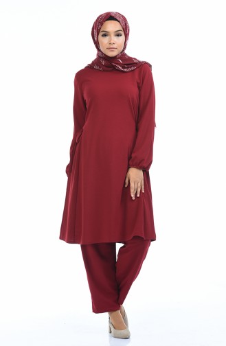 Kolu Lastikli Tunik Pantolon İkili Takım 5275-02 Bordo