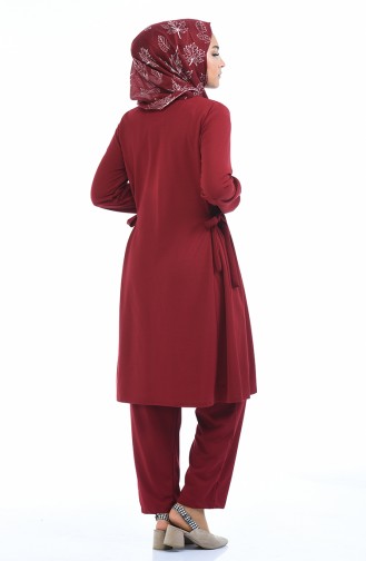 Kolu Lastikli Tunik Pantolon İkili Takım 5275-02 Bordo