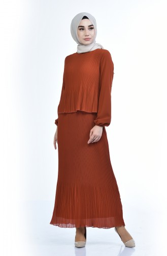 Brick Red Hijab Dress 16491-06