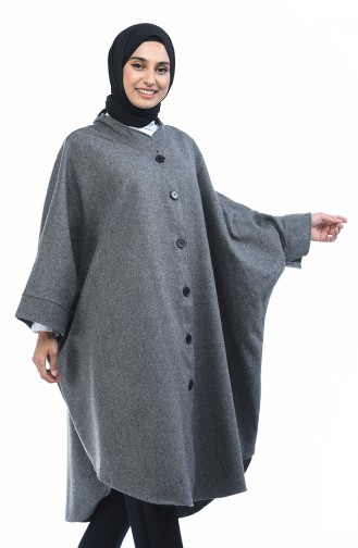 Buttoned Long Poncho Gray 8001-02