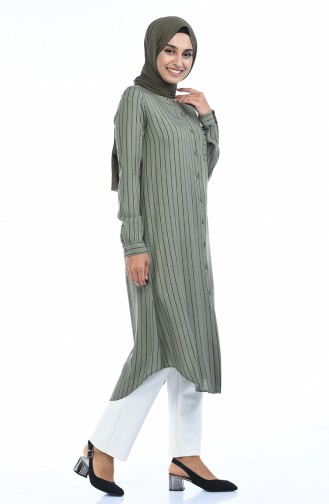 Grosse Grösse Gestreifte Lange Tunik 0664-05 Khaki 0664-05