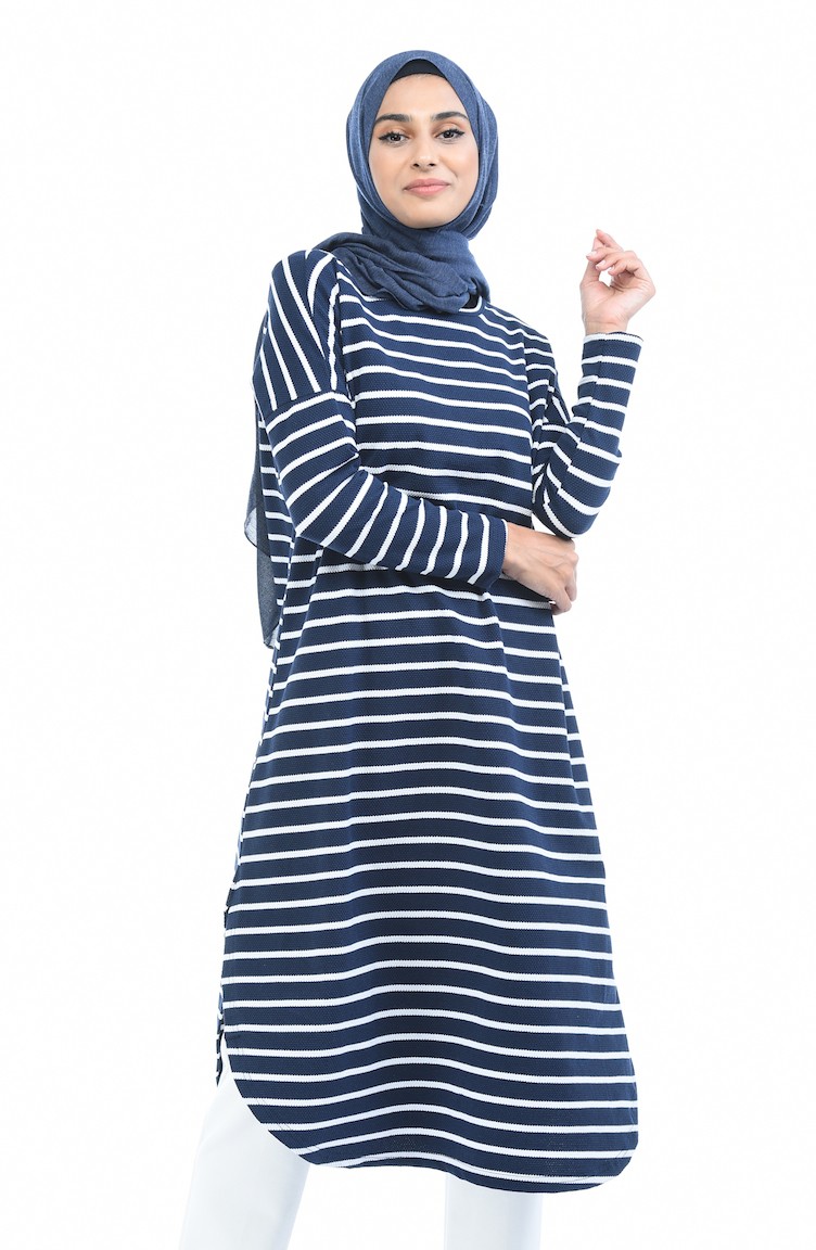 2901-03 تونيك مخطط أبيض كحلي 2901-03