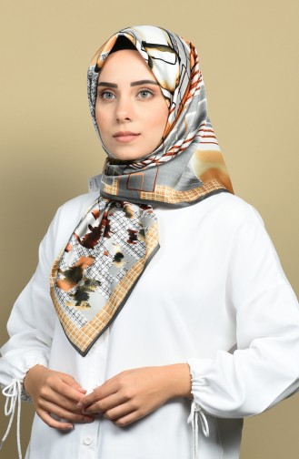 90585-01 كاراجا وشاح حريري رايون منقوش رمادي وأصفر 90585-01