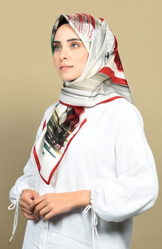Karaca Desenli Rayon Eşarp 90587-12 Kırmızı Yeşil