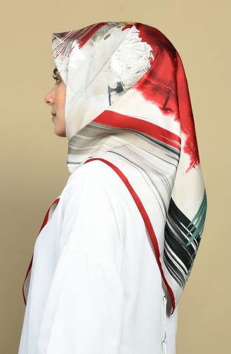 Karaca Desenli Rayon Eşarp 90587-12 Kırmızı Yeşil