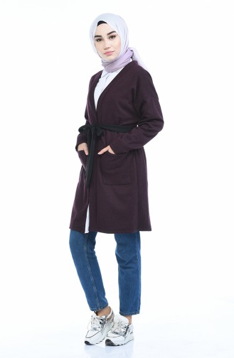 Gilet a Ceinture et Poches 0729-02 Plum Foncé 0729-02