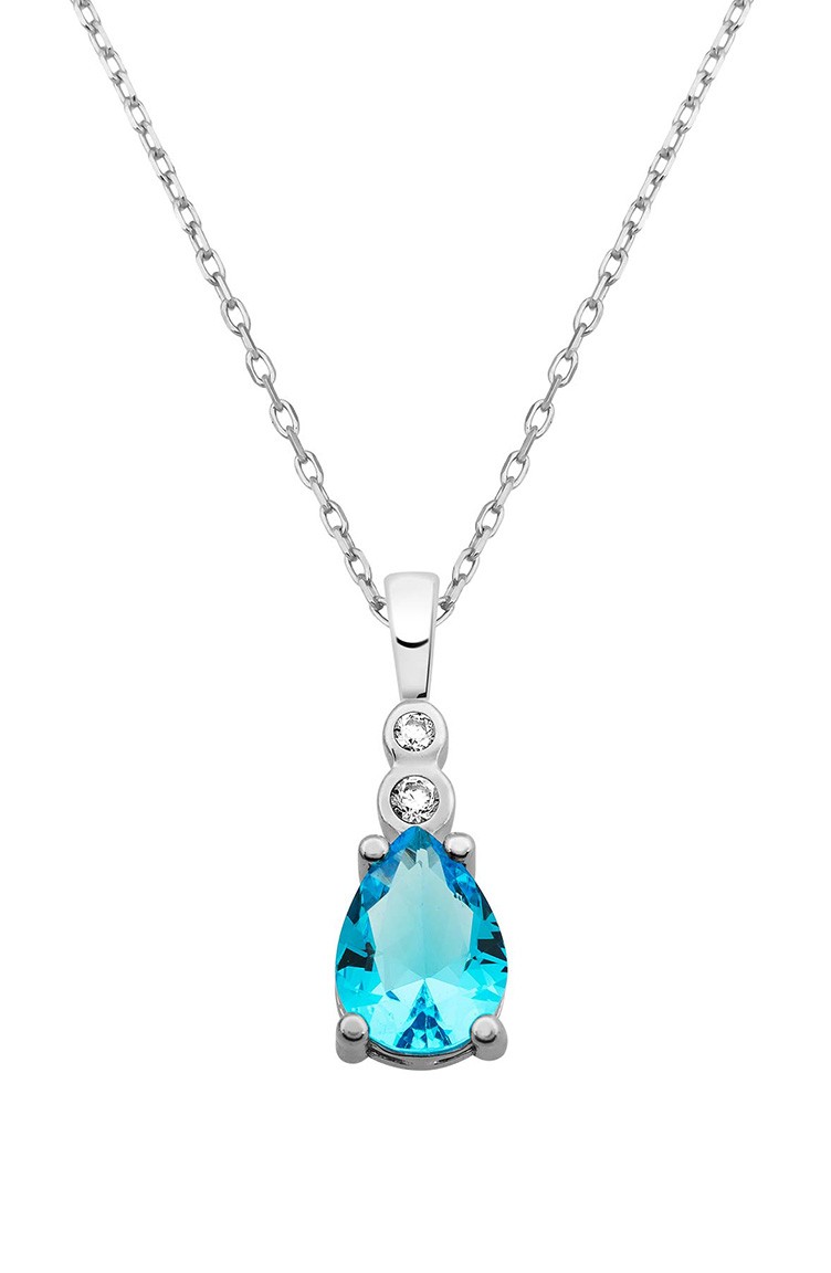 Kadın Glass Mavi Taşlı Damla Model 925 Ayar Gümüş Kolye MKLY-261-5