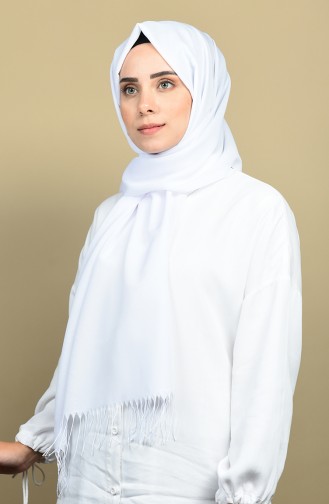Düz Püsküllü Mevsimlik Şal 901488-31 Beyaz