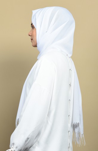 Düz Püsküllü Mevsimlik Şal 901488-31 Beyaz