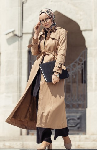 Trenchcoat mit Kapuzen 6828-03 Milschkaffee 6828-03