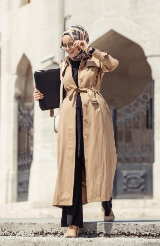 Trenchcoat mit Kapuzen 6828-03 Milschkaffee 6828-03