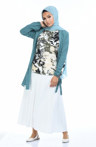 Ensemble Deux Pieces Blouse Veste a Motifs 0011-06 Vert Noisette 0011-06