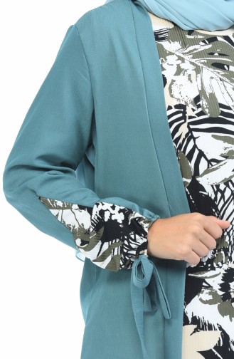 Ensemble Deux Pieces Blouse Veste a Motifs 0011-06 Vert Noisette 0011-06