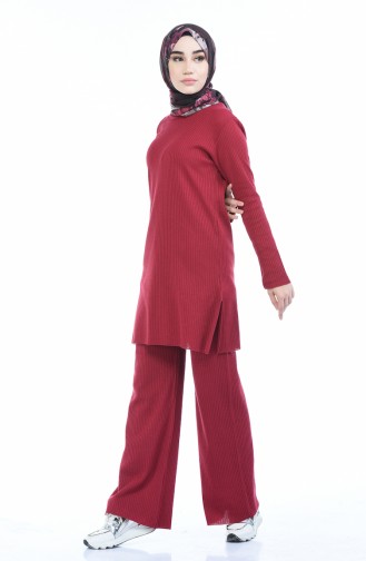 Fitilli Tunik Pantolon İkili Takım 4093-01 Bordo