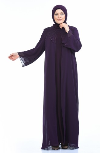 Grosse Grösse Stein bedrucktes Abendkleid   6256-02 Lila 6256-02