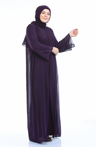 Grosse Grösse Stein bedrucktes Abendkleid   6256-02 Lila 6256-02