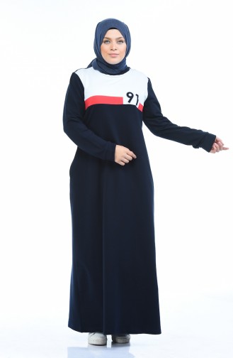 Navy Blue Hijab Dress 10009-02