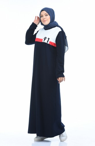 Navy Blue Hijab Dress 10009-02