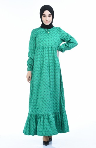 Büzgülü Elbise 1285-04 Koyu Yeşil