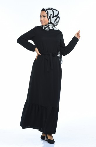 Gerafftes Kleid mit Band 1013-01 Schwarz 1013-01
