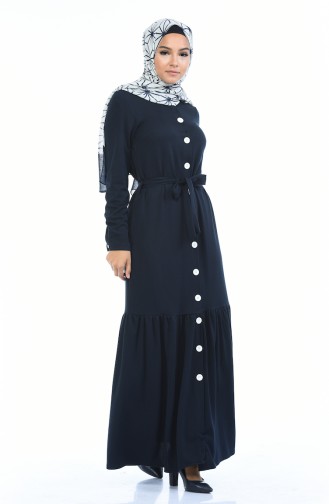 Geknöpftes Kleid mit Band 1014-03 Dunkelblau 1014-03