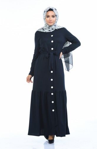 Navy Blue Hijab Dress 1014-03