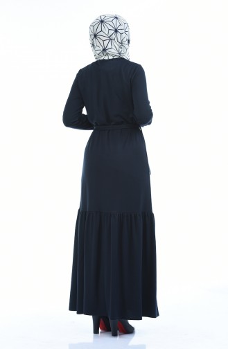 Geknöpftes Kleid mit Band 1014-03 Dunkelblau 1014-03