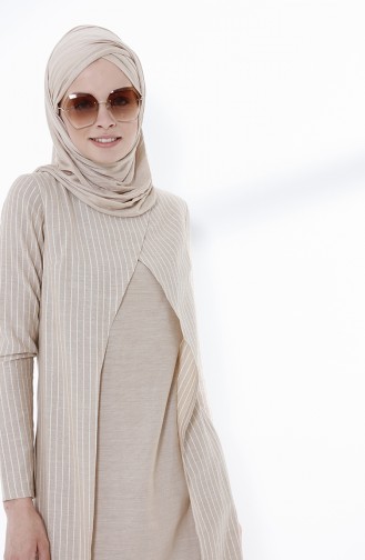 Beige Hijab Kleider 9028-03