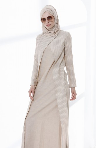 Beige Hijab Kleider 9028-03