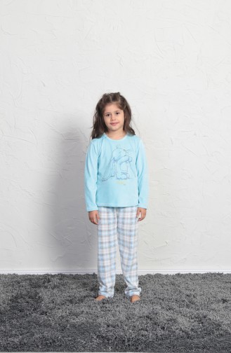 Kız Çocuk Uzun Kol Pijama Takımı 705004-02 Açık Mavi