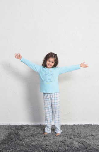 Kız Çocuk Uzun Kol Pijama Takımı 705004-02 Açık Mavi