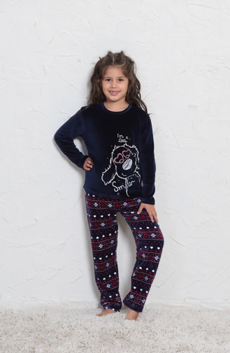 Kız Çocuk Uzun Kol Pijama Takımı 705006-01 Lacivert