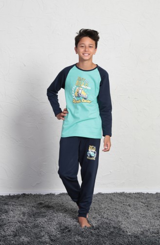 Erkek Çocuk Uzun Kol Pijama Takımı 705016-01 Mint Yeşili
