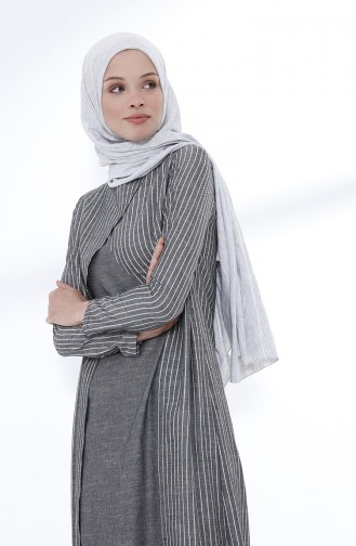 Schwarz Hijab Kleider 9028-01