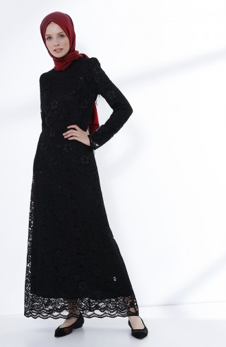 Black Hijab Evening Dress 9027-01