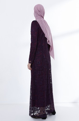Plum Hijab Evening Dress 9027-02