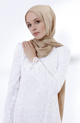 White Hijab Evening Dress 9027-04