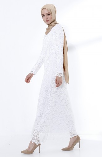 White Hijab Evening Dress 9027-04