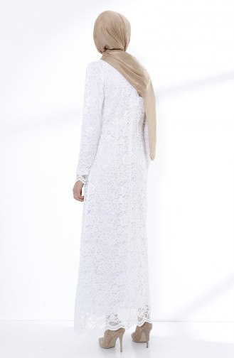 White Hijab Evening Dress 9027-04