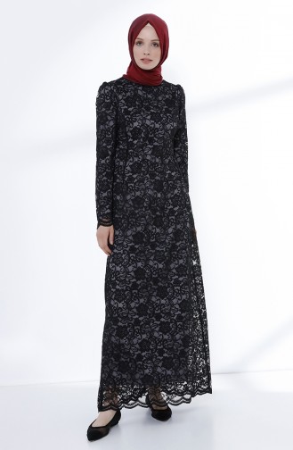 Black Hijab Evening Dress 9027A-01