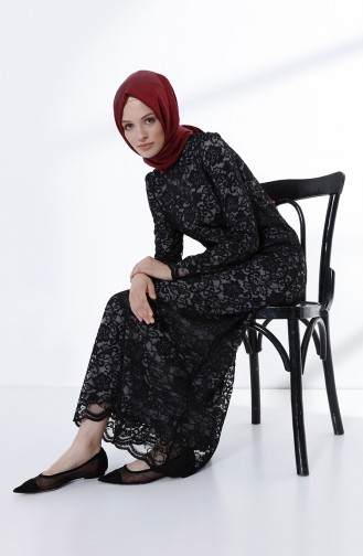 Schwarz Hijab-Abendkleider 9027A-01