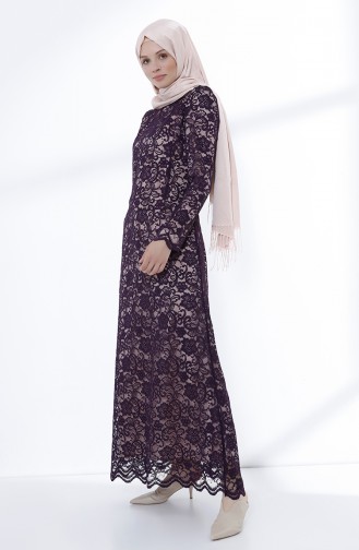 Plum Hijab Evening Dress 9027A-02