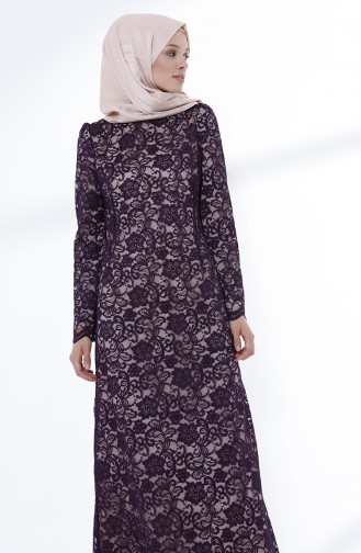 Plum Hijab Evening Dress 9027A-02