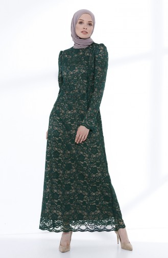 Emerald Green Hijab Evening Dress 9027A-03